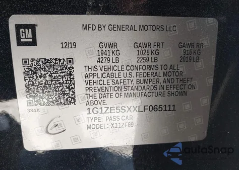 2020 Chevrolet Malibu Fwd Premier из США, поврежденный, VIN 1G1ZE5SXXLF065111